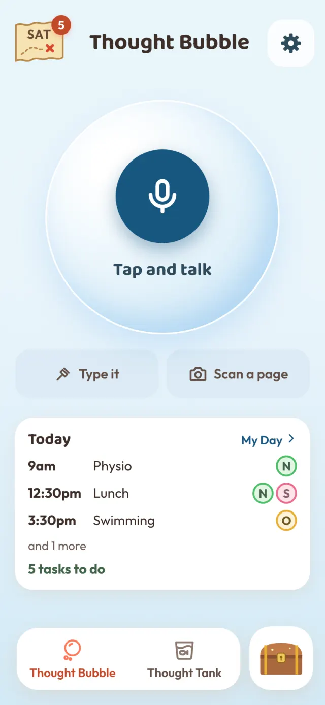 The Thought Bubble with a big microphone button